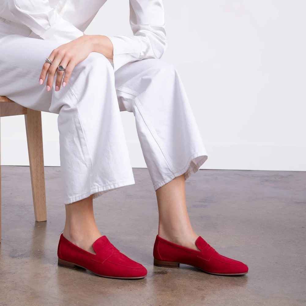 M.Gemi The Sacca Donna Loafer Size 41 10 US Sunset Red Suede Italian Penny Flats